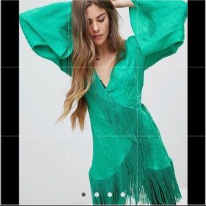 ASOS Jacquard Wrap long sleeve top With Fringe